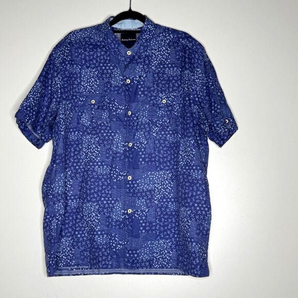 Tommy Bahama Silk Cotton Patchwork Button Down Shirt Men's Size Medium - Picture 8 of 8